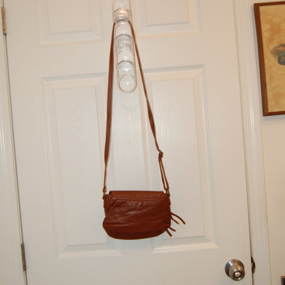 Scarleton Brown Faux Leather Shoulder Crossbody Purse With Brass Rivets